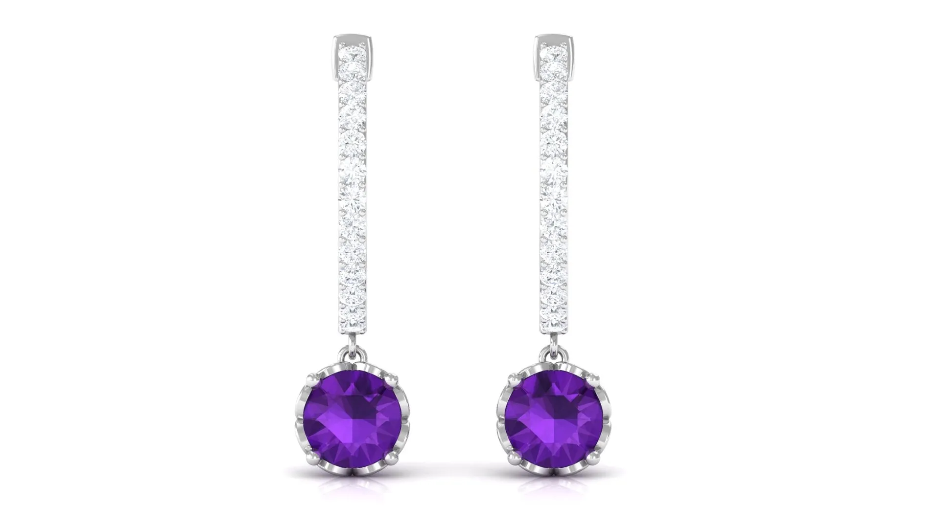 Minimal Round Amethyst Hoop Drop Earrings with Diamond