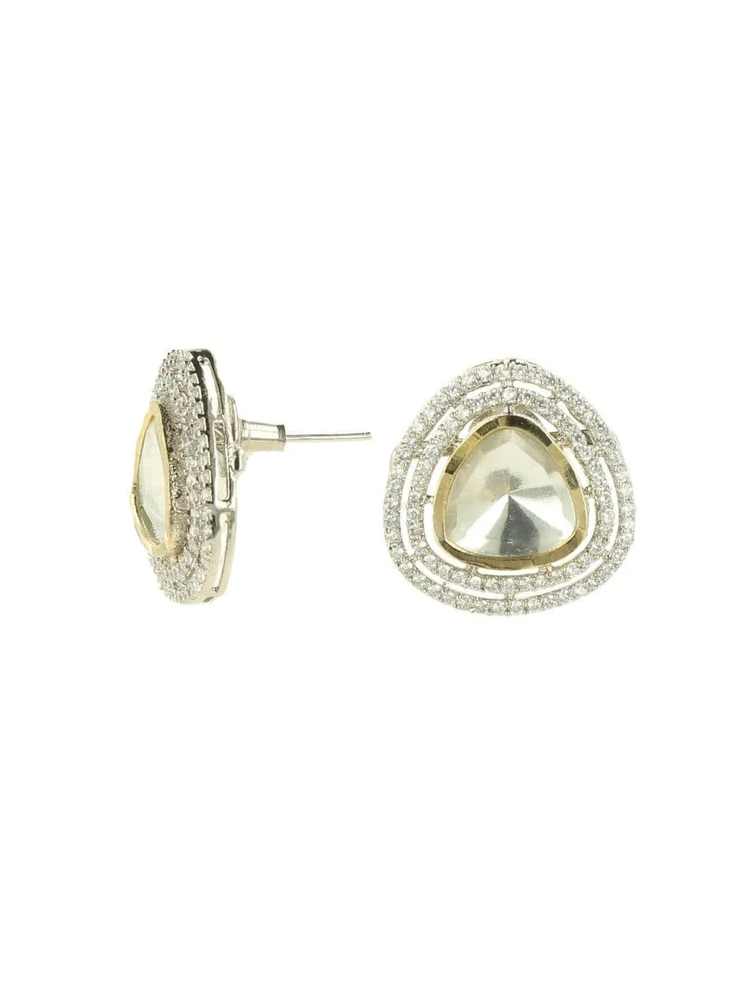 Moissanite Ad Polki Studs Silver