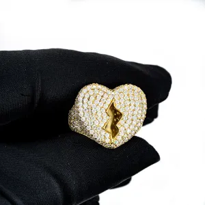 Moissanite Broken Heart Signet Ring 14K Gold