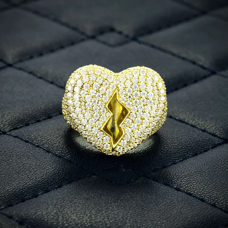 Moissanite Broken Heart Signet Ring 14K Gold