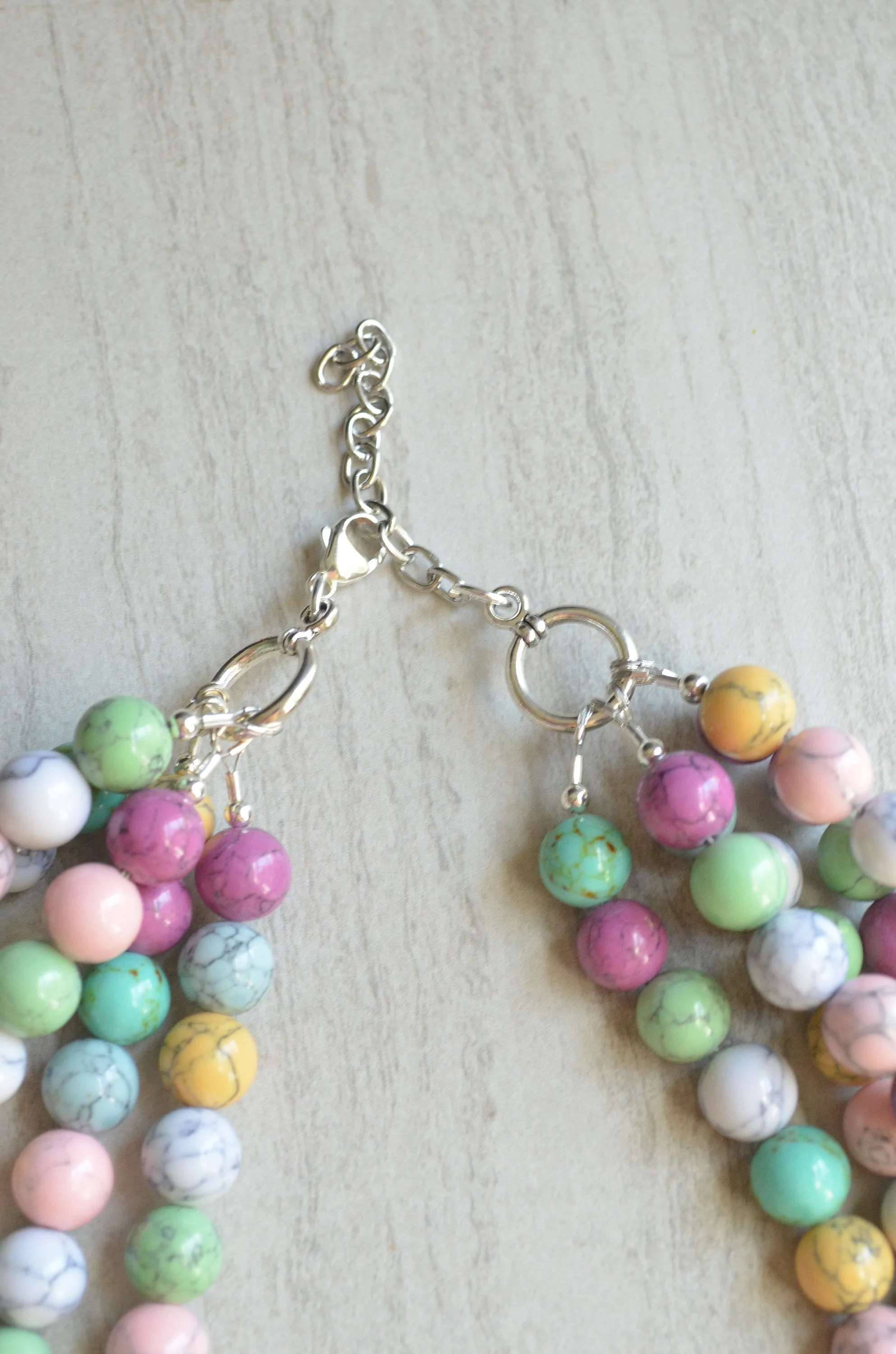 Multi Color Pastel Chunky Beaded Stone Statement Multi Strand Necklace - Alana
