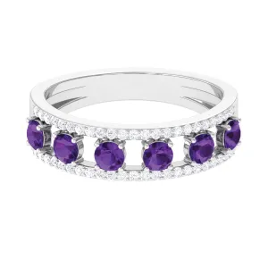 Natural Amethyst and Diamond Anniversary Ring