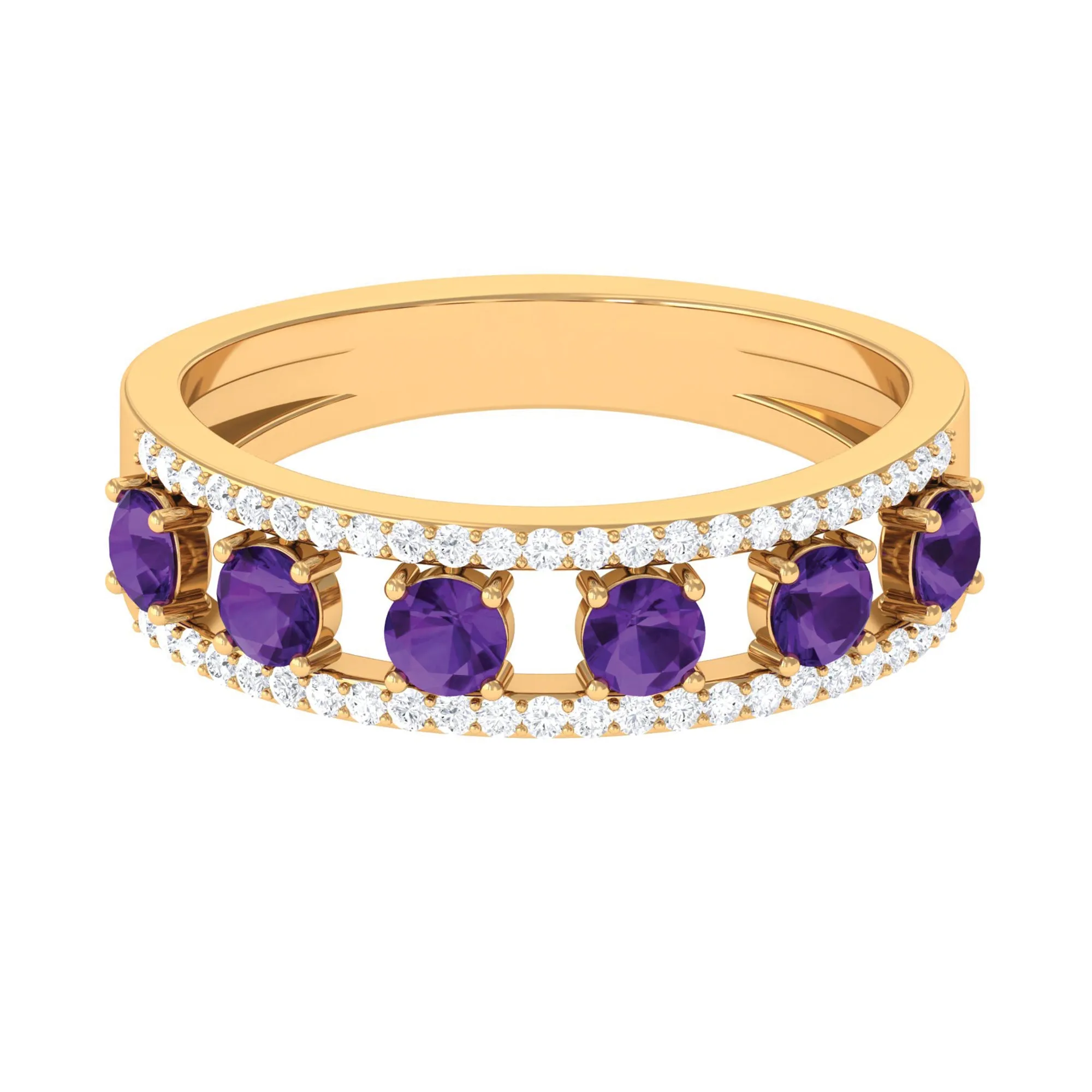 Natural Amethyst and Diamond Anniversary Ring