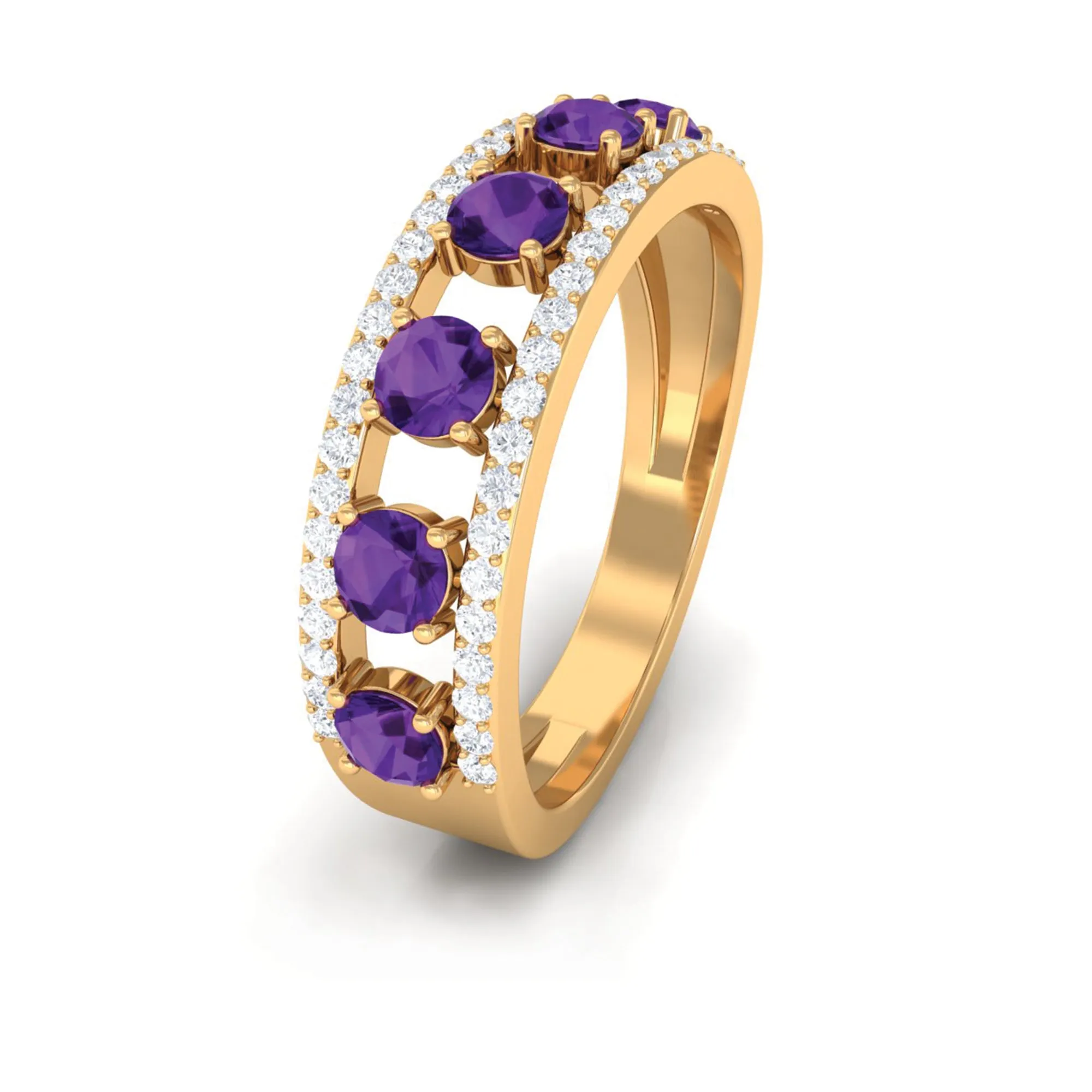Natural Amethyst and Diamond Anniversary Ring