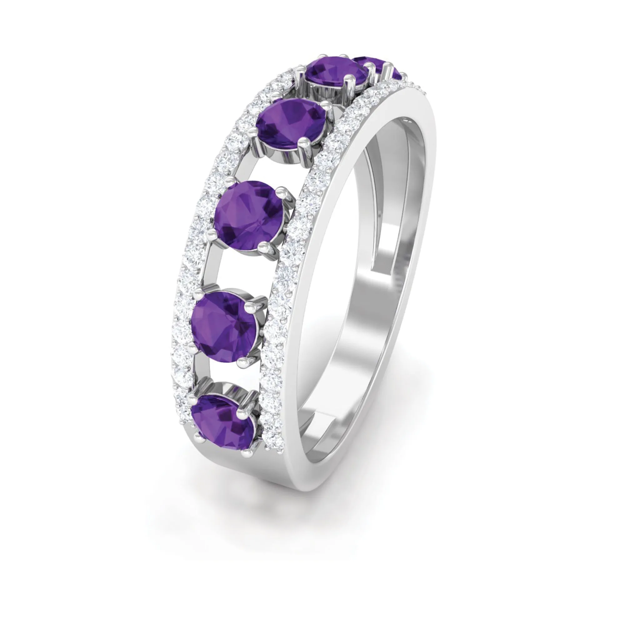 Natural Amethyst and Diamond Anniversary Ring