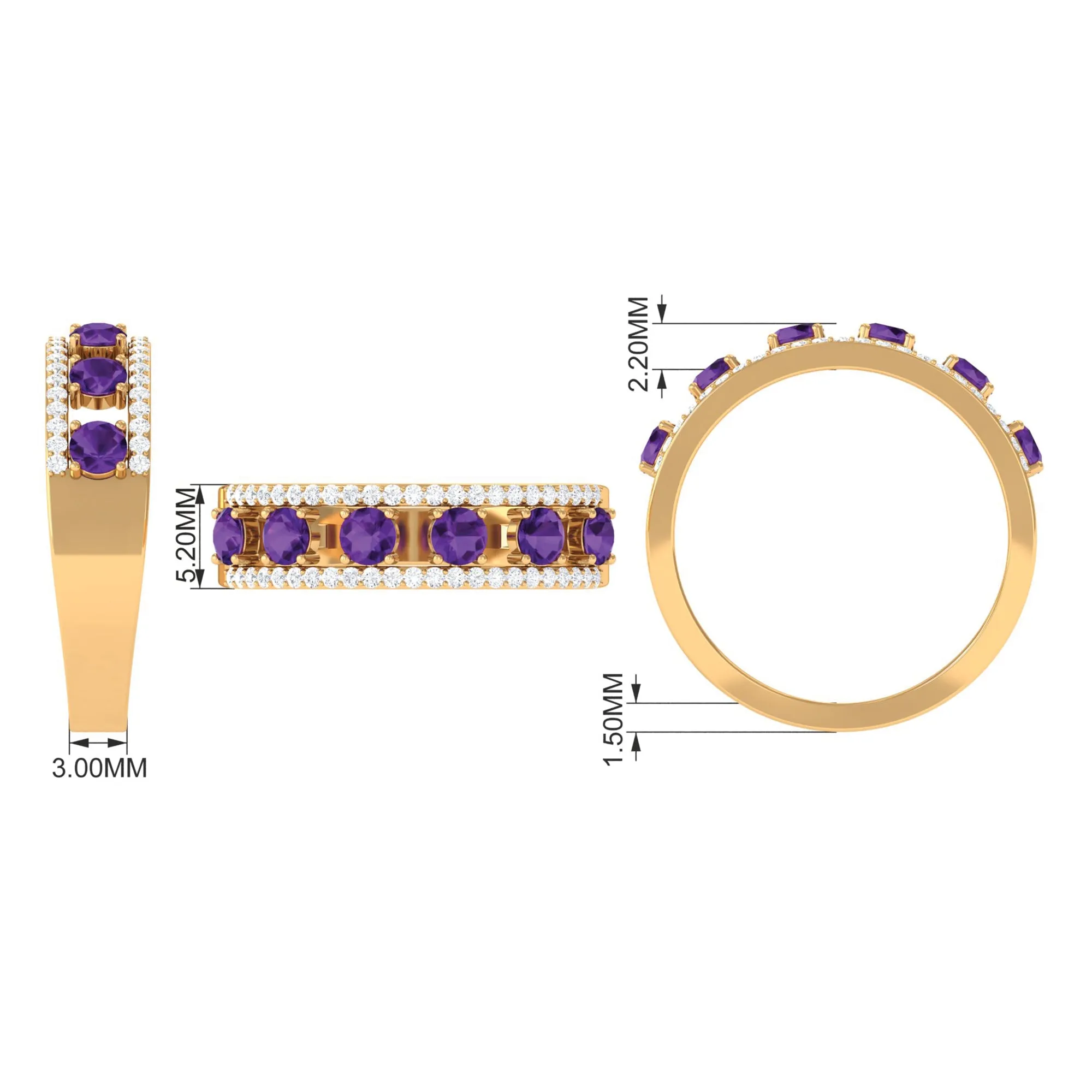 Natural Amethyst and Diamond Anniversary Ring