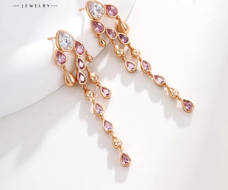 New earrings, earrings, light luxury, water droplets, long tassels, slim and atmospheric, retro women