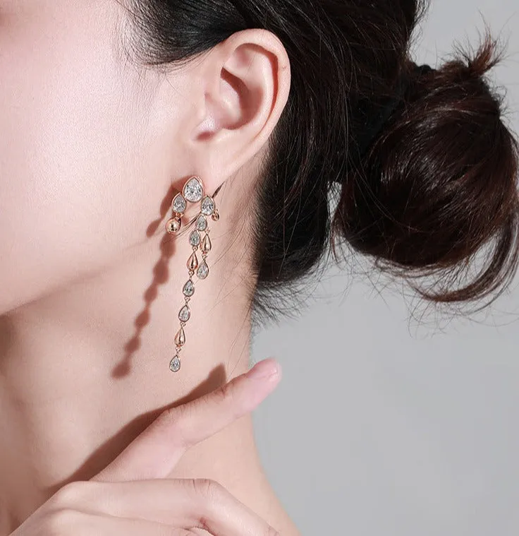New earrings, earrings, light luxury, water droplets, long tassels, slim and atmospheric, retro women