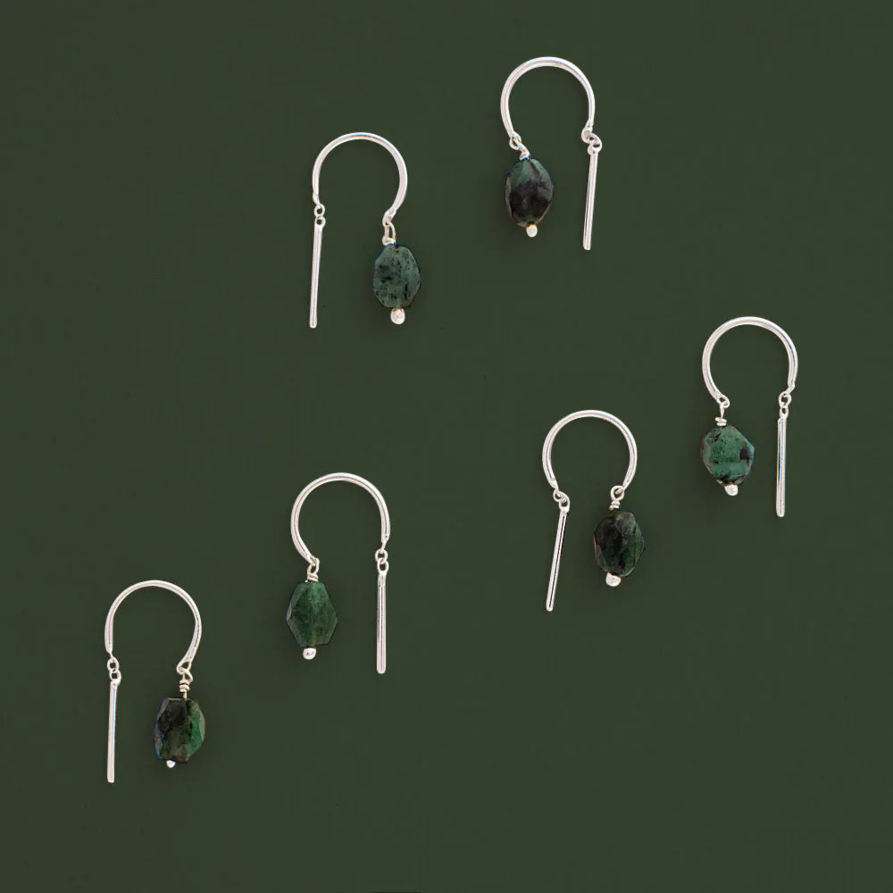 Oblong Stony Dancer Threaders in Natural Emerald & Silver - 3/4"L