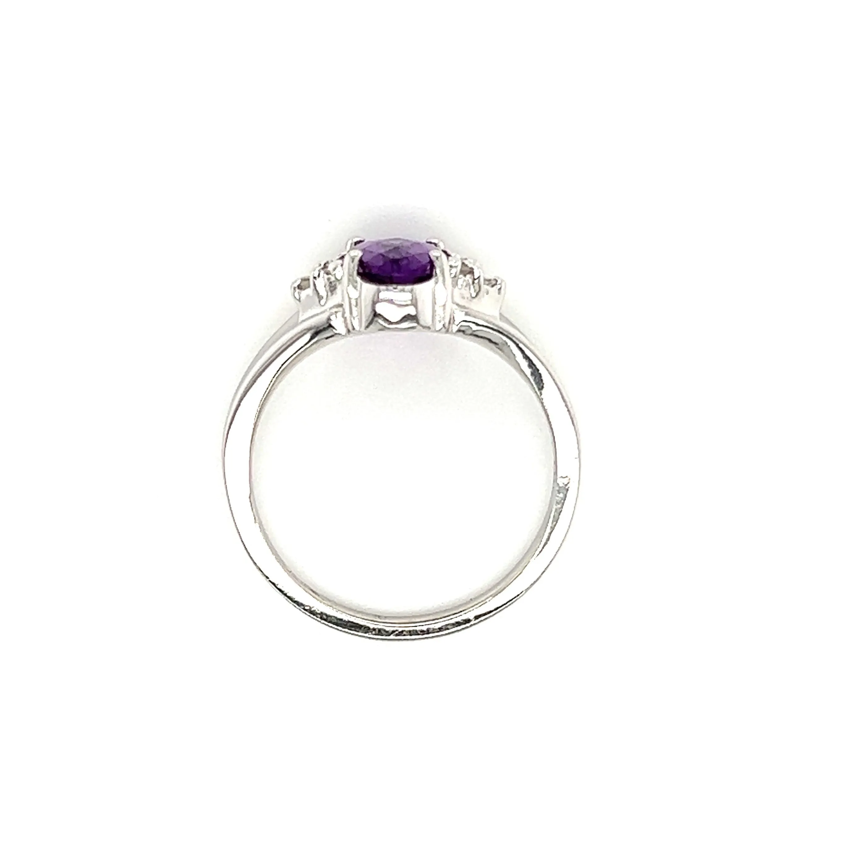 Oval Chess Amethyst Ring with Six Side Diamonds in 14K White Gold