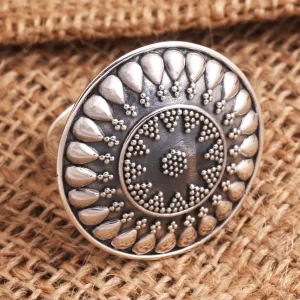 Oxidized Sterling Silver Sun Cocktail Ring - Solar Flair | NOVICA