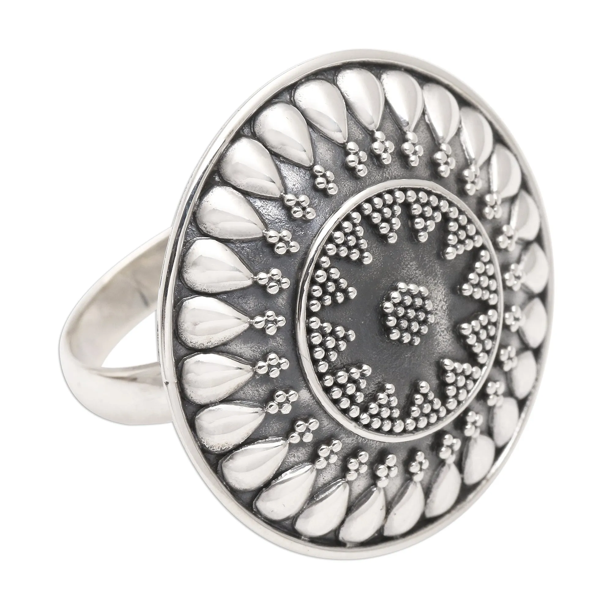 Oxidized Sterling Silver Sun Cocktail Ring - Solar Flair | NOVICA