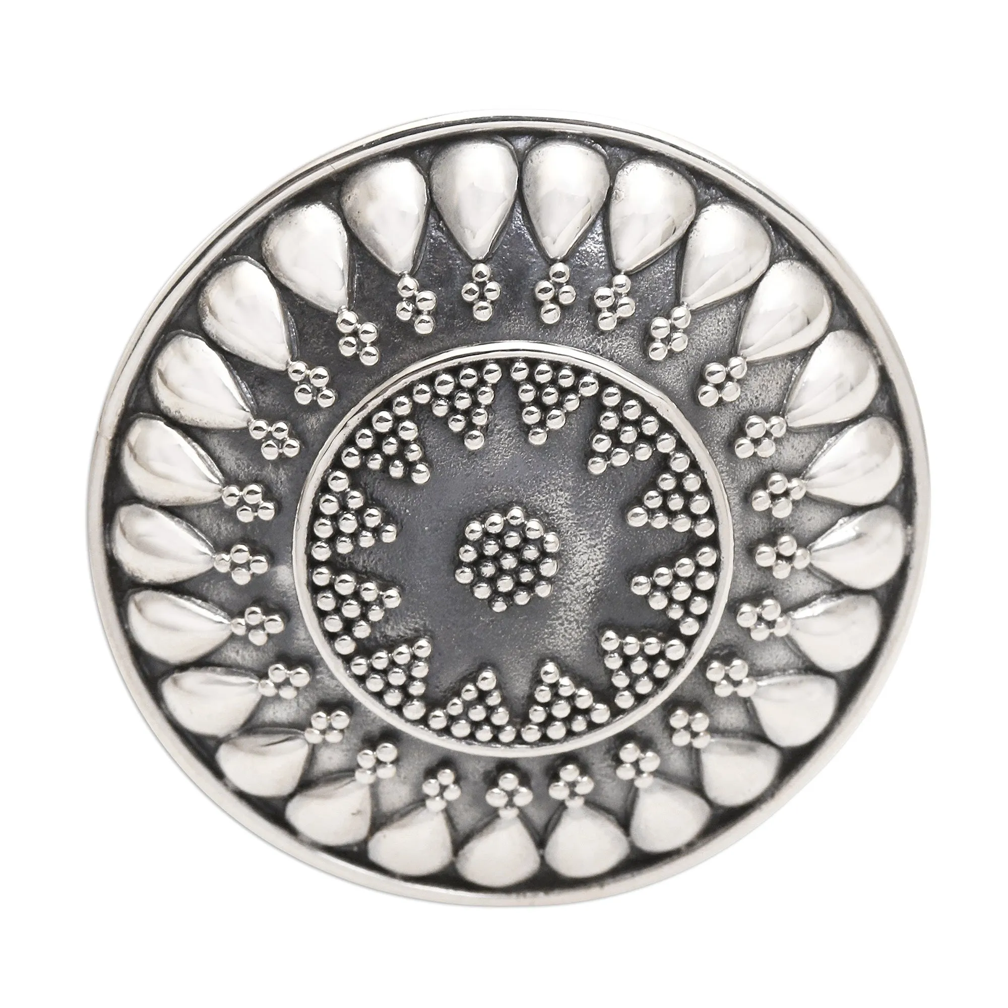 Oxidized Sterling Silver Sun Cocktail Ring - Solar Flair | NOVICA