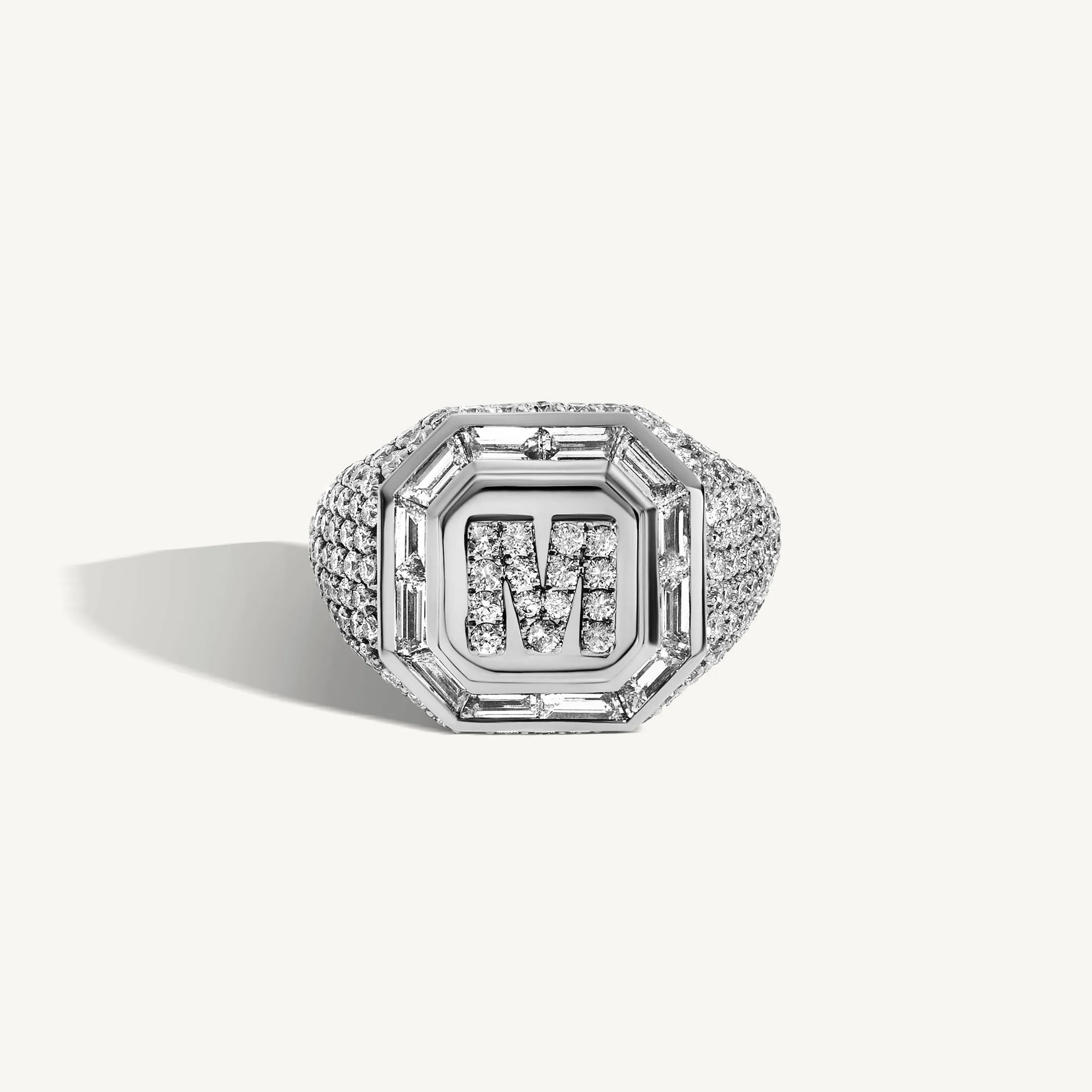 Pavé and Baguette Diamond Initial Signet Ring