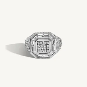 Pavé and Baguette Diamond Initial Signet Ring