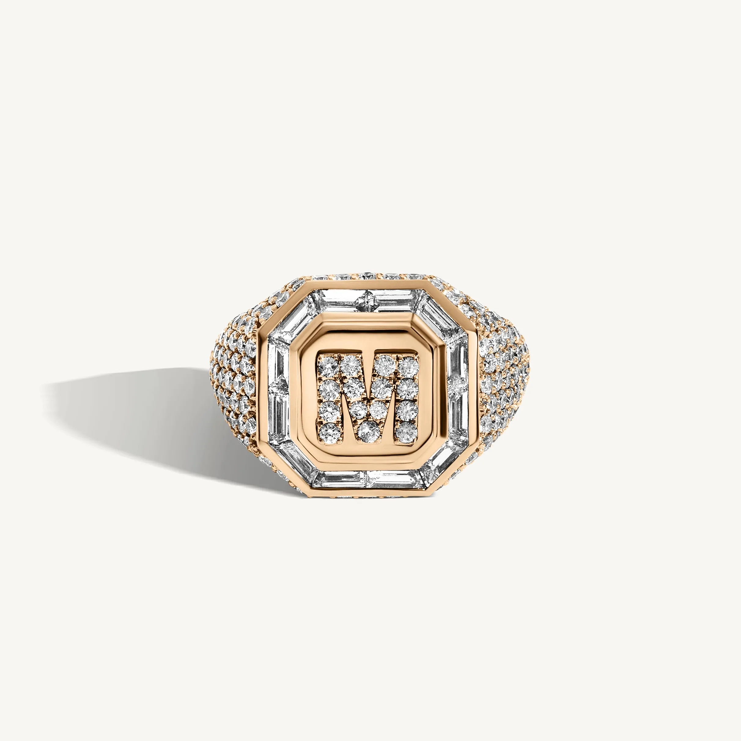 Pavé and Baguette Diamond Initial Signet Ring