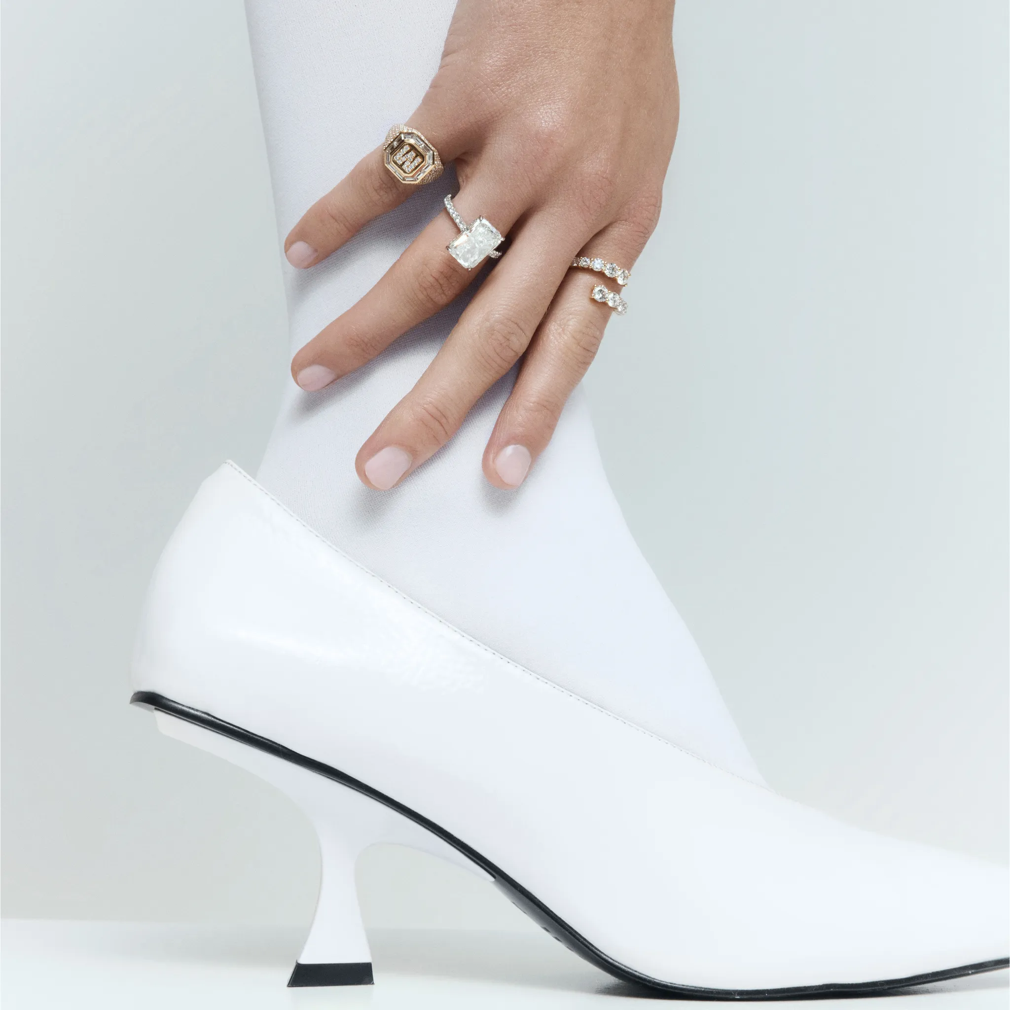 Pavé and Baguette Diamond Initial Signet Ring