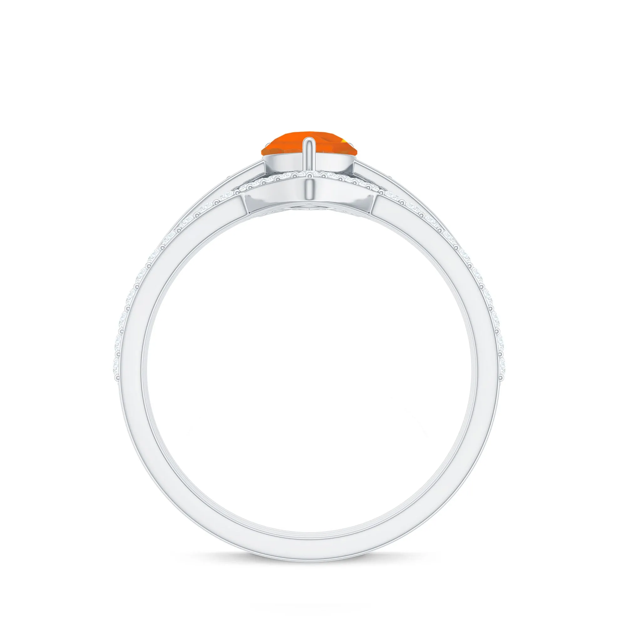 Pear Cut Fire Opal Trio Wedding Ring Set with Moissanite