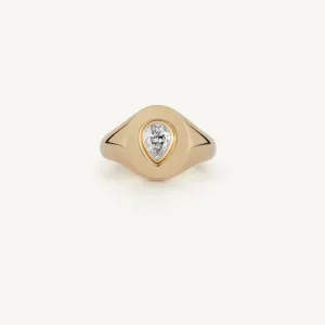 Pear Diamond Bezel Set Signet Ring