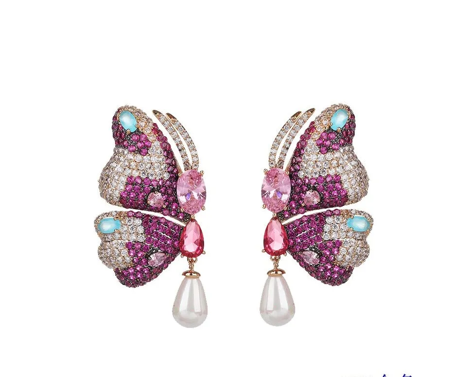 Pearl Cubic Zircon Butterfly Earrings for Weddings Parties Formal Events
