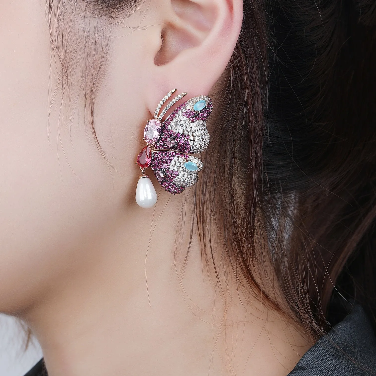 Pearl Cubic Zircon Butterfly Earrings for Weddings Parties Formal Events