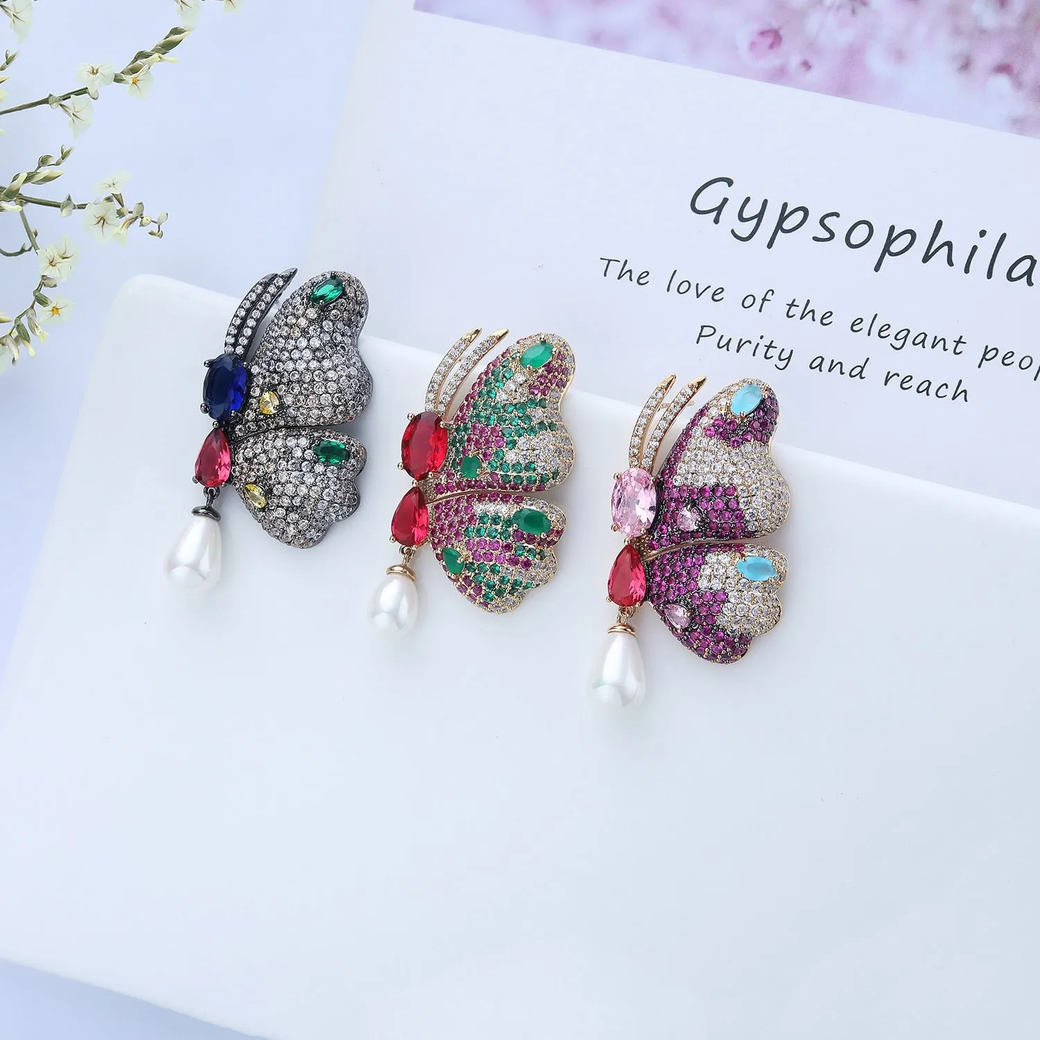 Pearl Cubic Zircon Butterfly Earrings for Weddings Parties Formal Events