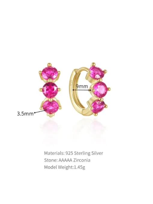 Pink Huggie Hoop Earrings, 18K Gold Plated .925 Sterling Silver Zircon Luxury Small Hoop Earrings