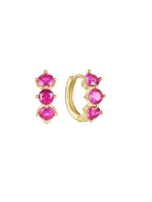 Pink Huggie Hoop Earrings, 18K Gold Plated .925 Sterling Silver Zircon Luxury Small Hoop Earrings