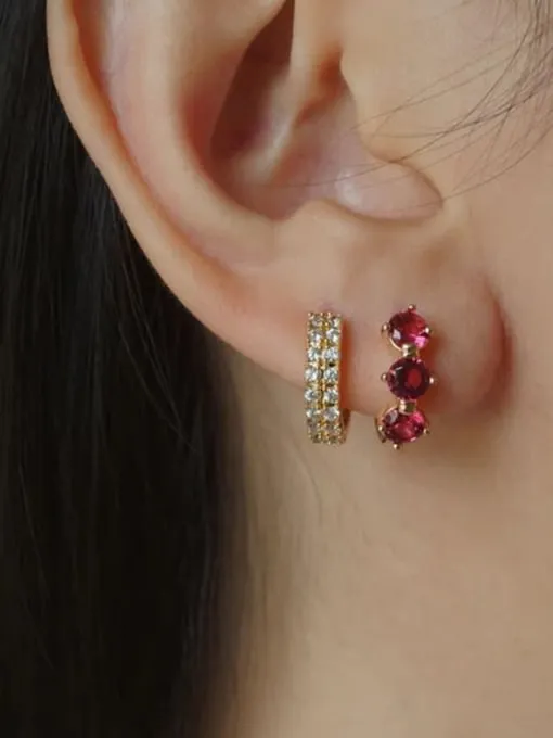 Pink Huggie Hoop Earrings, 18K Gold Plated .925 Sterling Silver Zircon Luxury Small Hoop Earrings