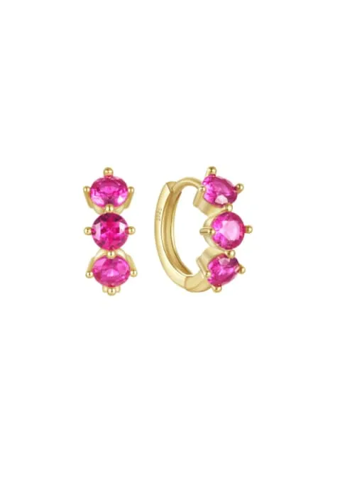 Pink Huggie Hoop Earrings, 18K Gold Plated .925 Sterling Silver Zircon Luxury Small Hoop Earrings