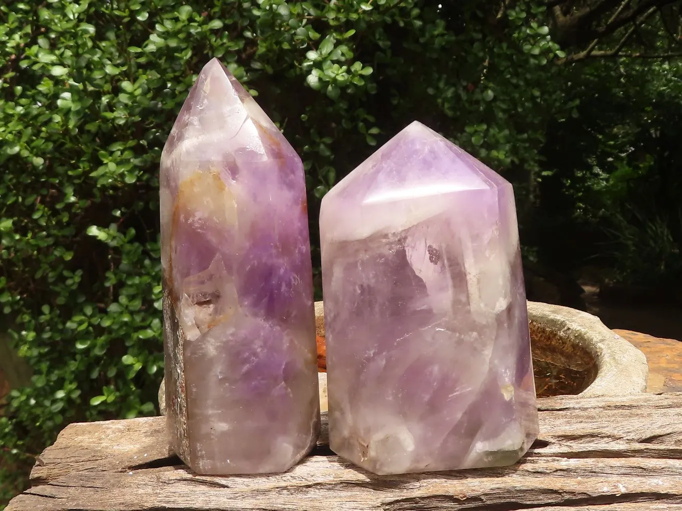 Polished Smokey Banded Dream Amethyst Points x 2 From Madagascar