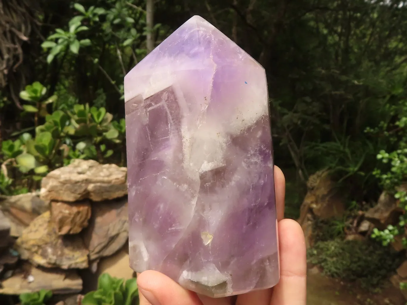 Polished Smokey Banded Dream Amethyst Points x 2 From Madagascar