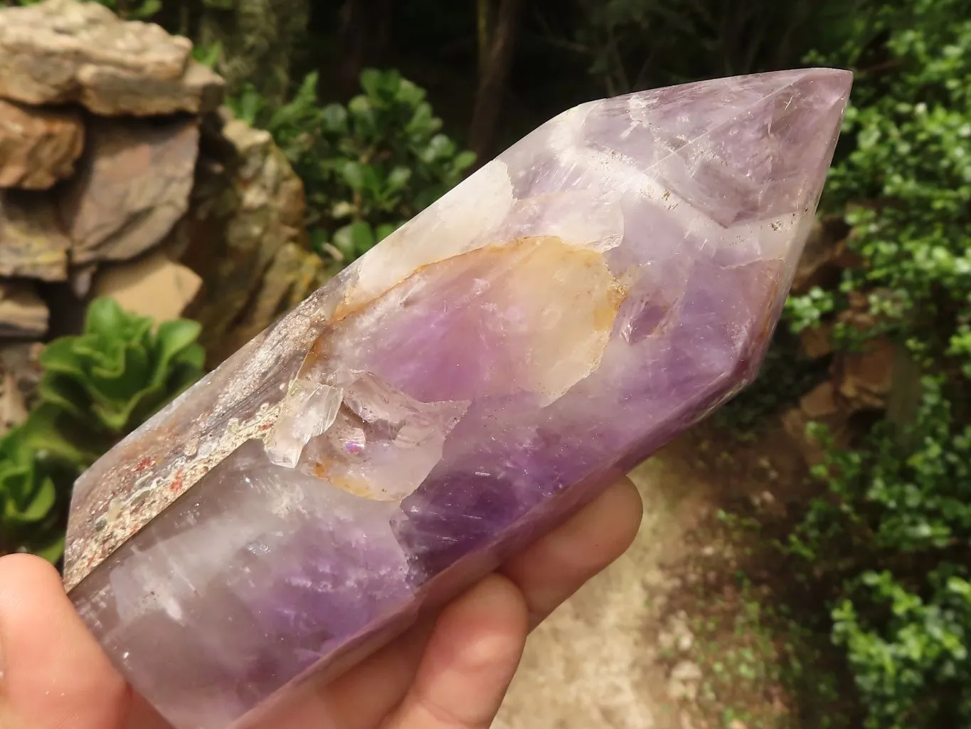 Polished Smokey Banded Dream Amethyst Points x 2 From Madagascar