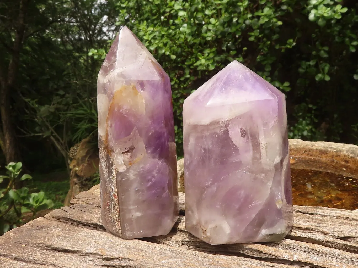 Polished Smokey Banded Dream Amethyst Points x 2 From Madagascar