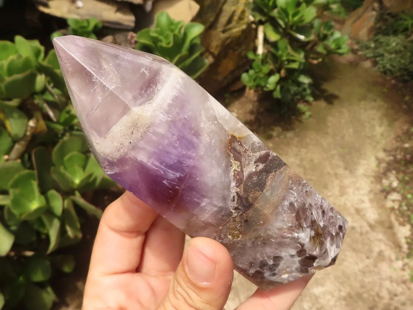 Polished Smokey Banded Dream Amethyst Points x 2 From Madagascar