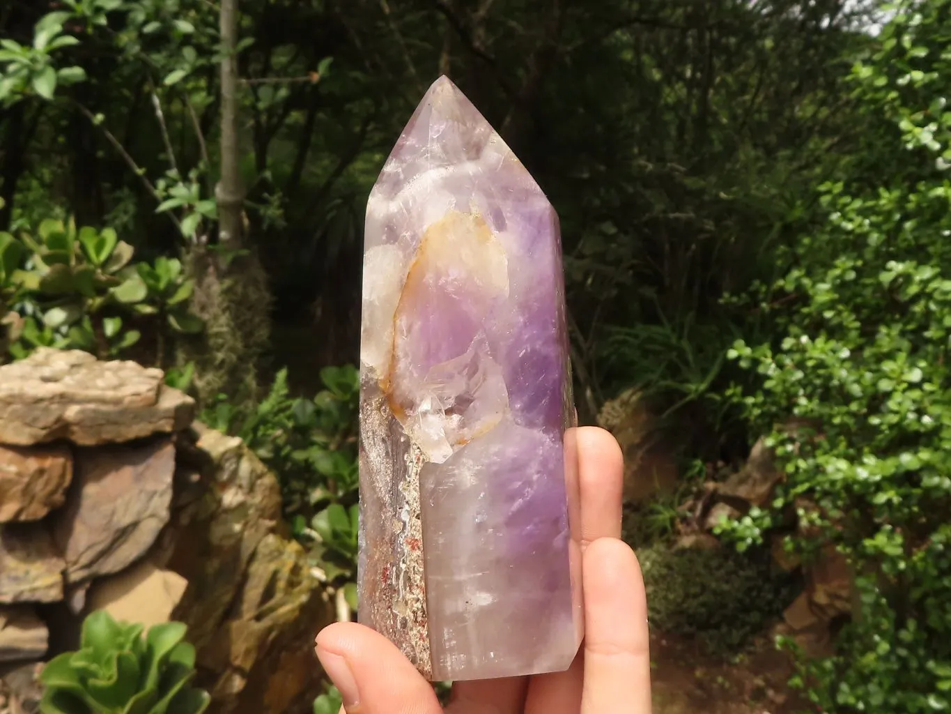 Polished Smokey Banded Dream Amethyst Points x 2 From Madagascar