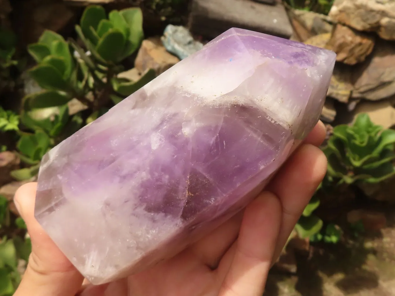 Polished Smokey Banded Dream Amethyst Points x 2 From Madagascar
