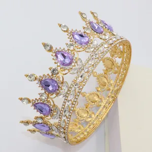 Purple Crystal Circle Bridal Diadem Royal Queen Round Tiaras Bride Head Ornaments Banquet Wedding Crown Hair Jewelry Ornament