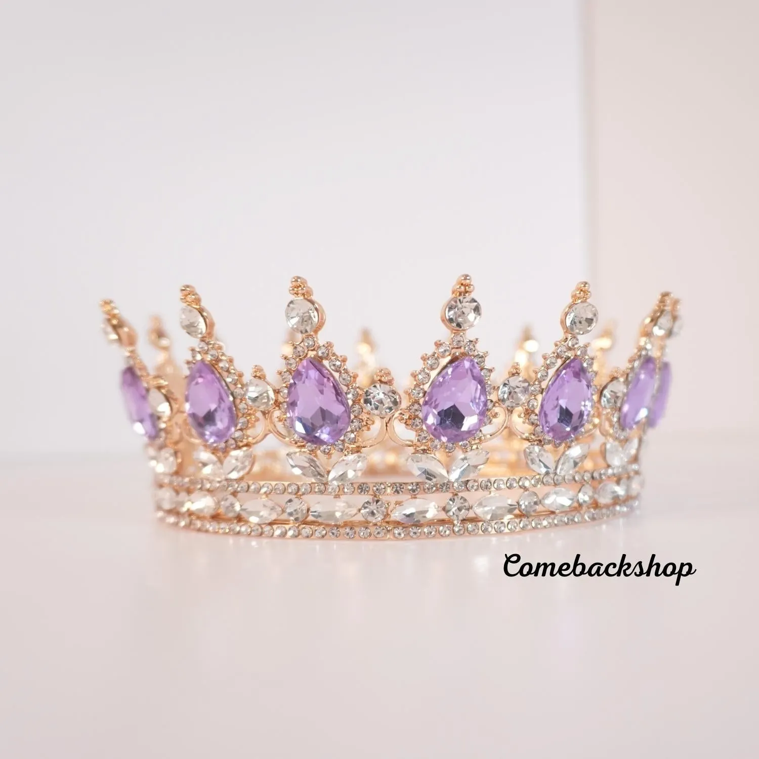Purple Crystal Circle Bridal Diadem Royal Queen Round Tiaras Bride Head Ornaments Banquet Wedding Crown Hair Jewelry Ornament