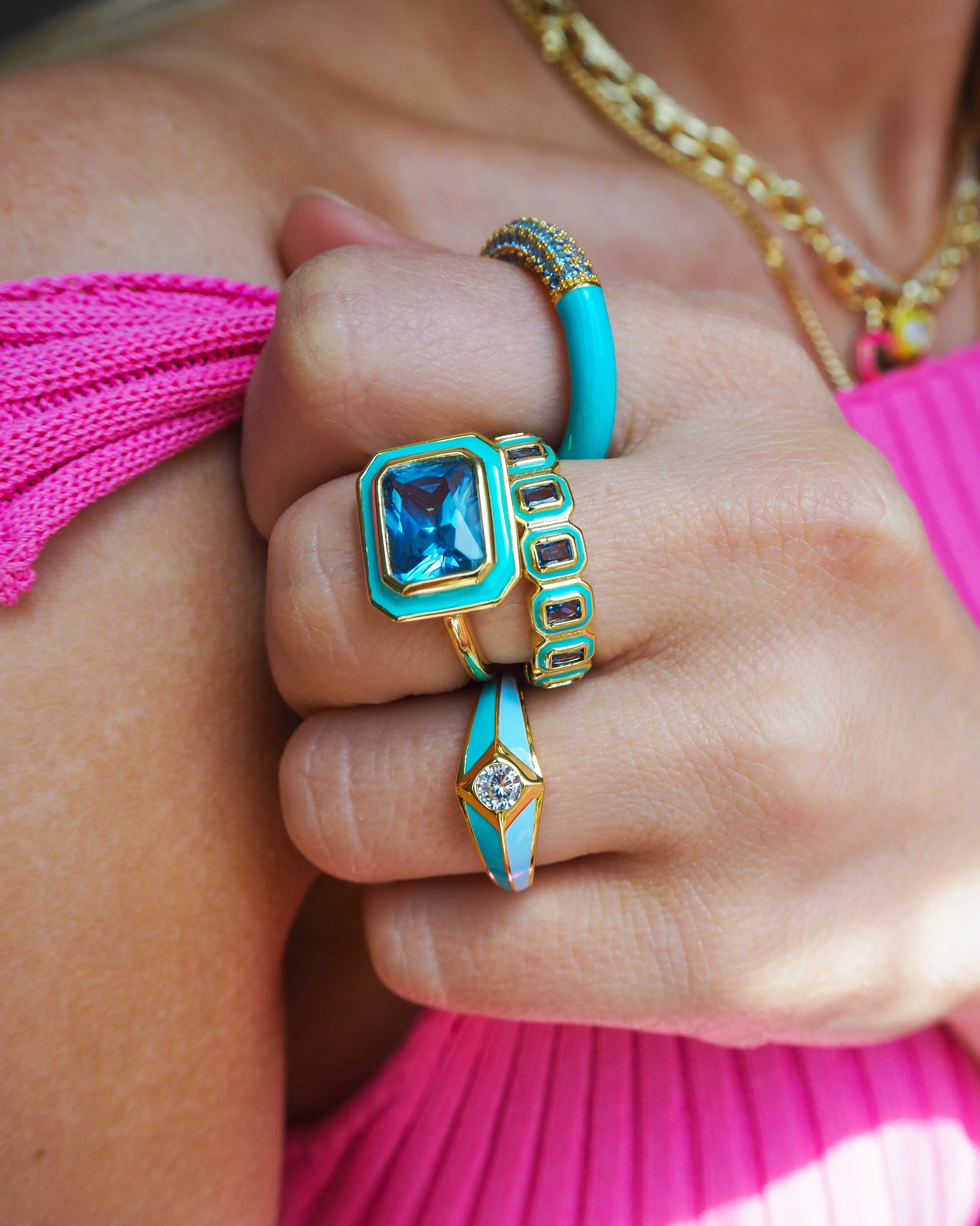 Pyramid Stud Signet Ring- Blue- Gold