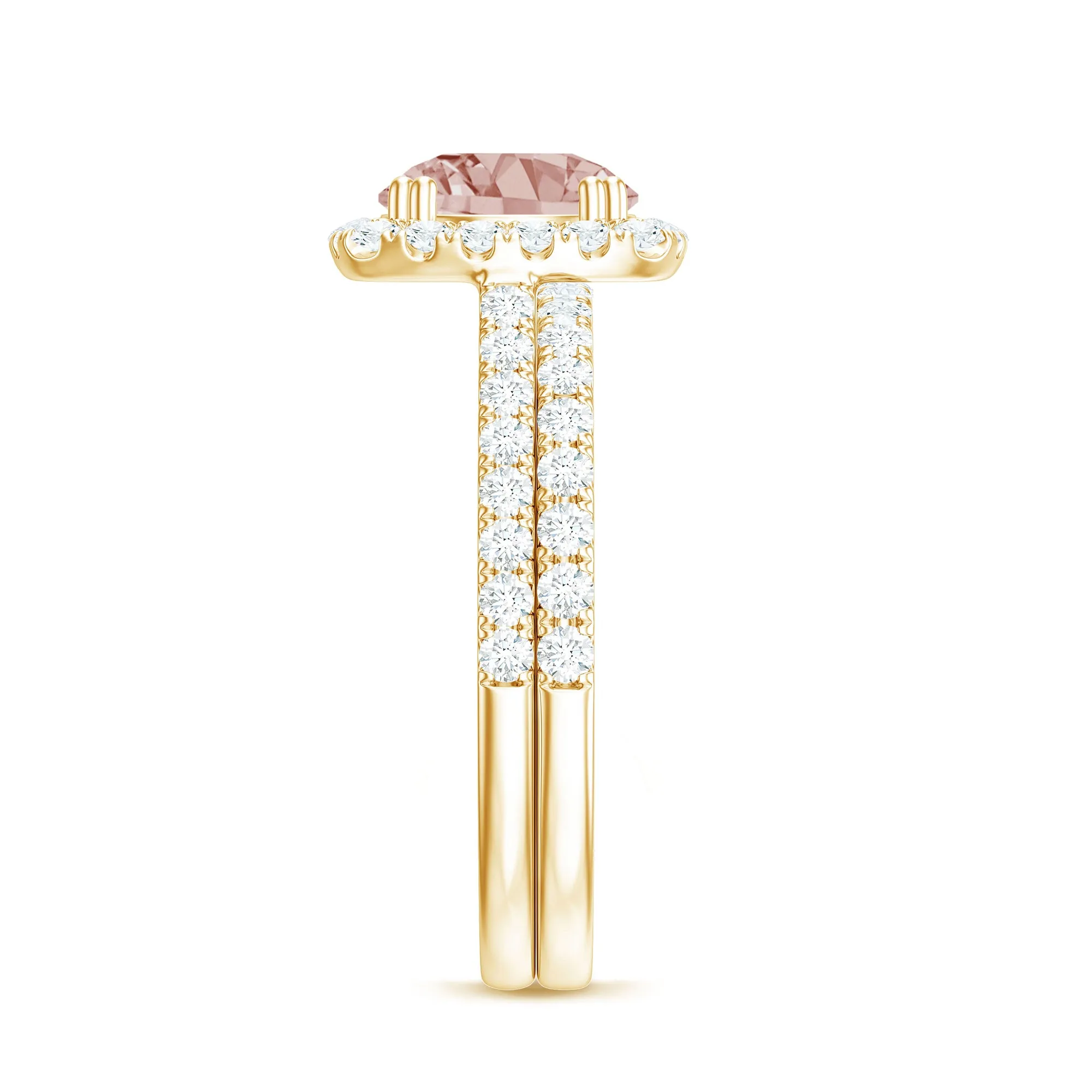 Real Morganite Wedding Ring Set with Moissanite Halo