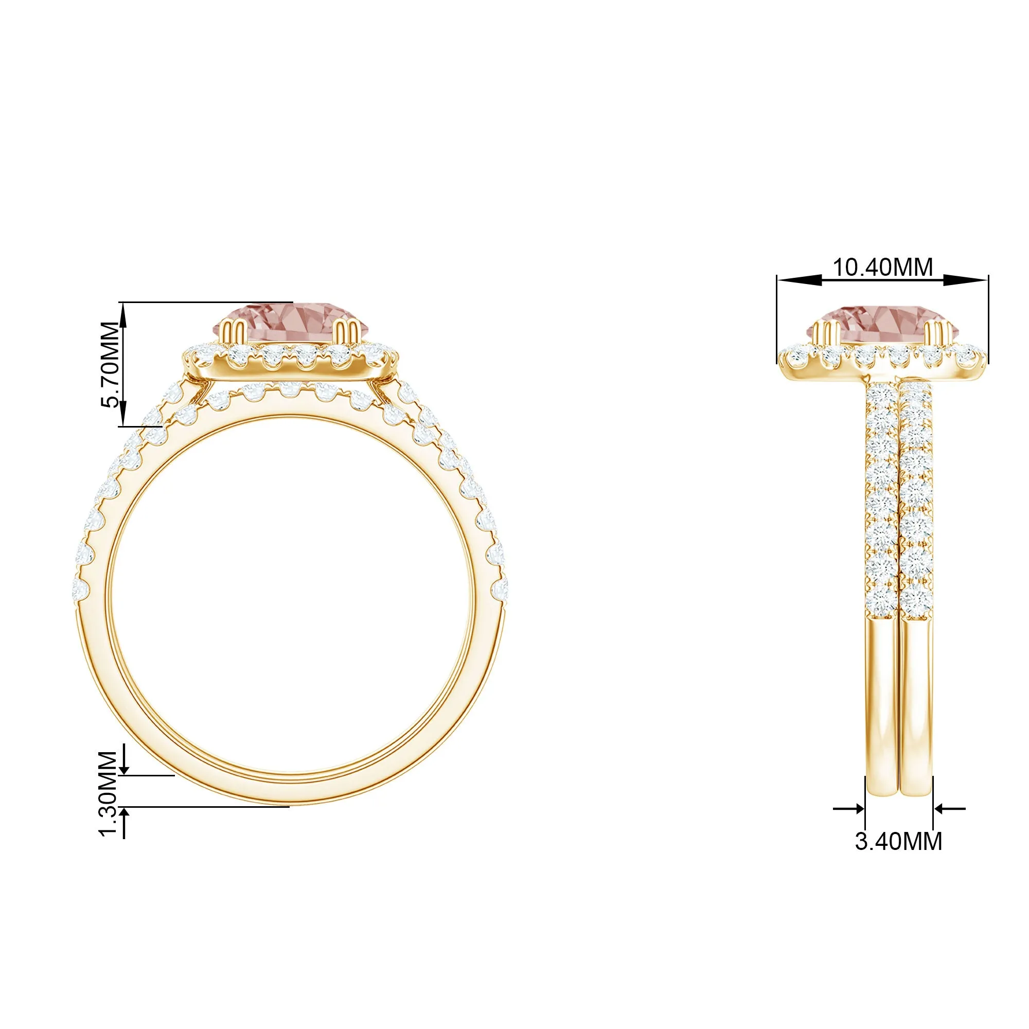 Real Morganite Wedding Ring Set with Moissanite Halo