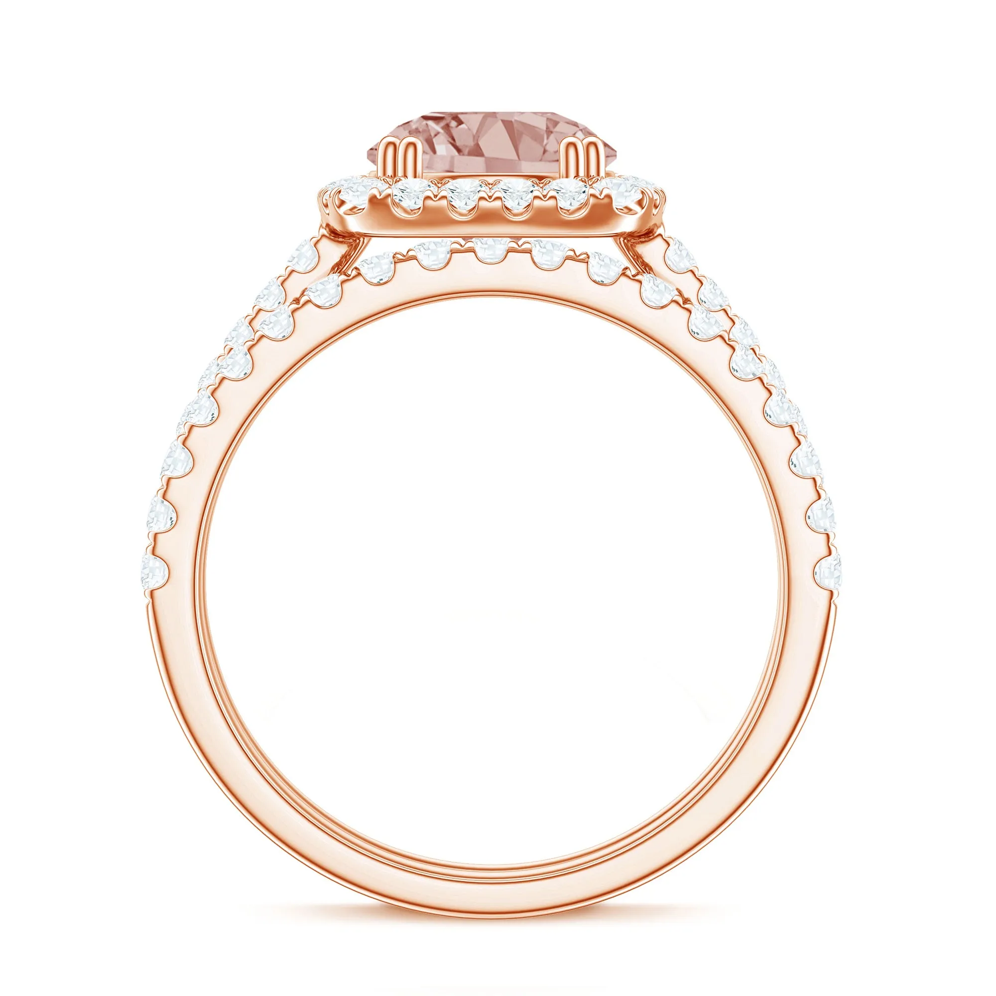 Real Morganite Wedding Ring Set with Moissanite Halo