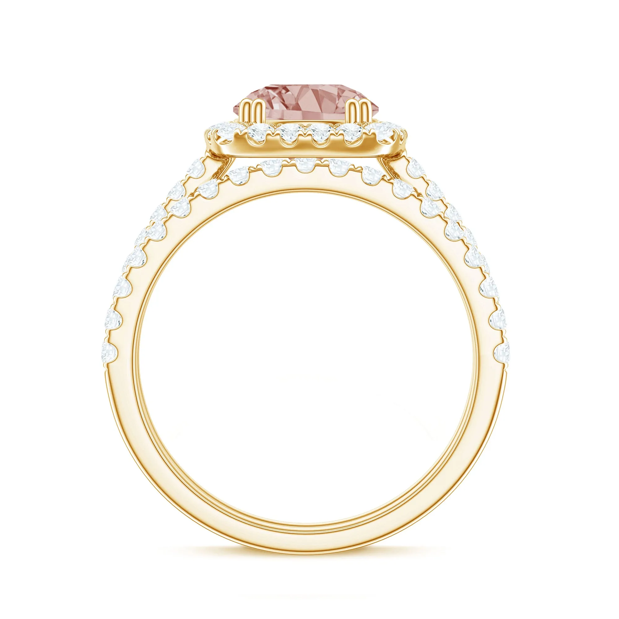 Real Morganite Wedding Ring Set with Moissanite Halo