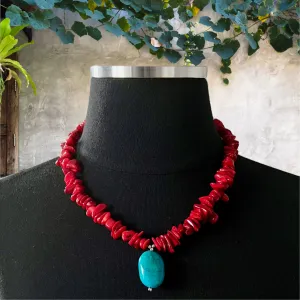 Red Coral Turquoise Nugget Stone Nugget Necklace