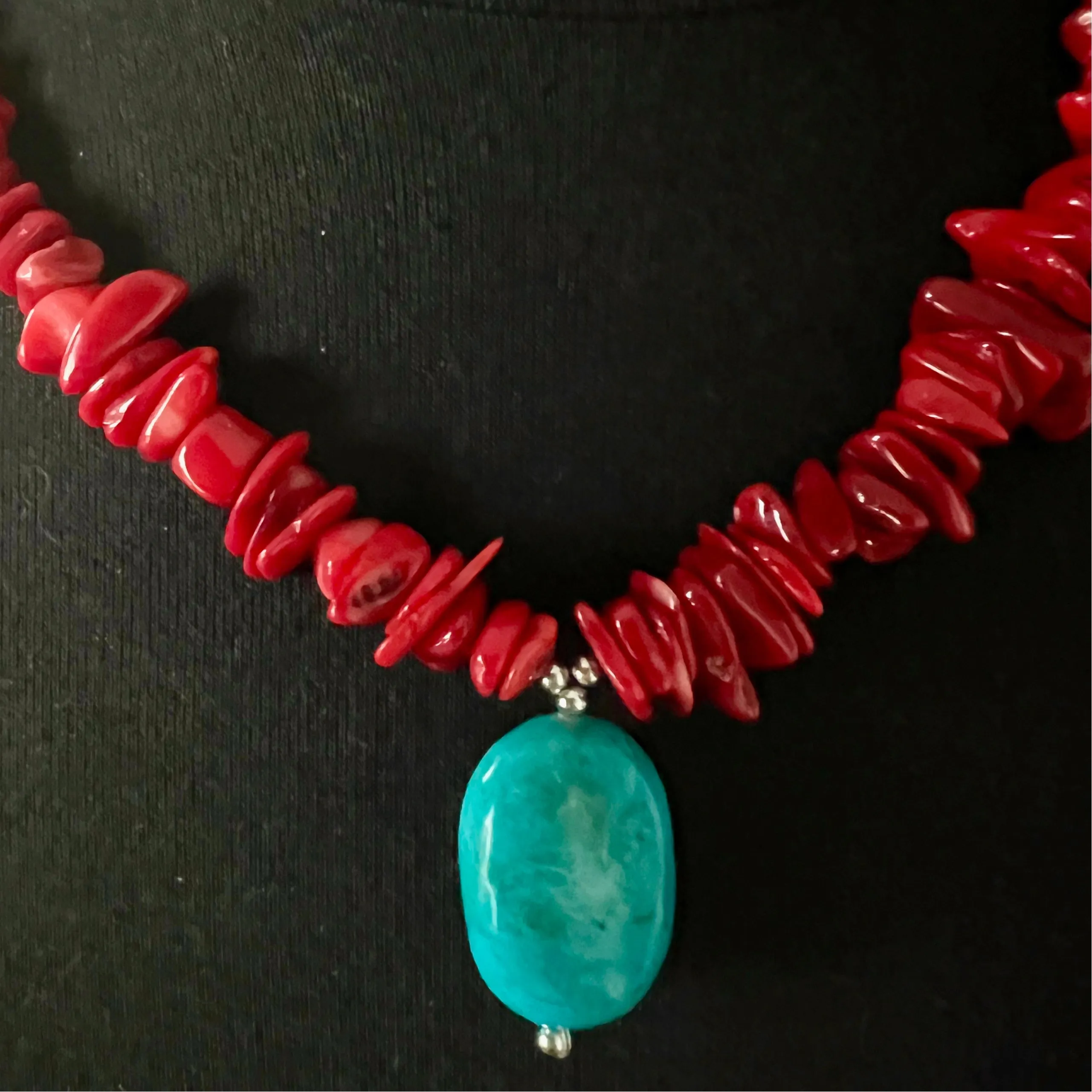 Red Coral Turquoise Nugget Stone Nugget Necklace
