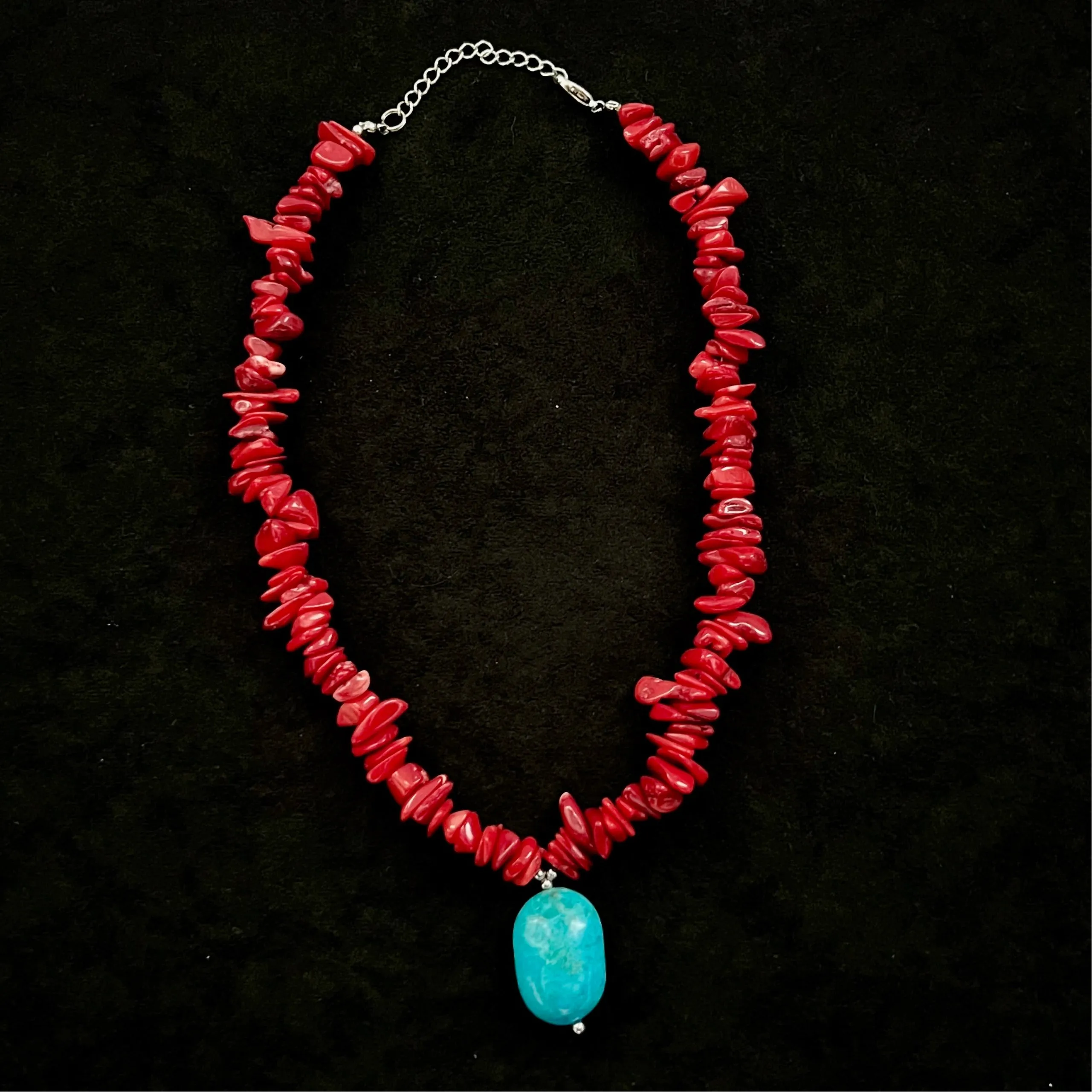 Red Coral Turquoise Nugget Stone Nugget Necklace