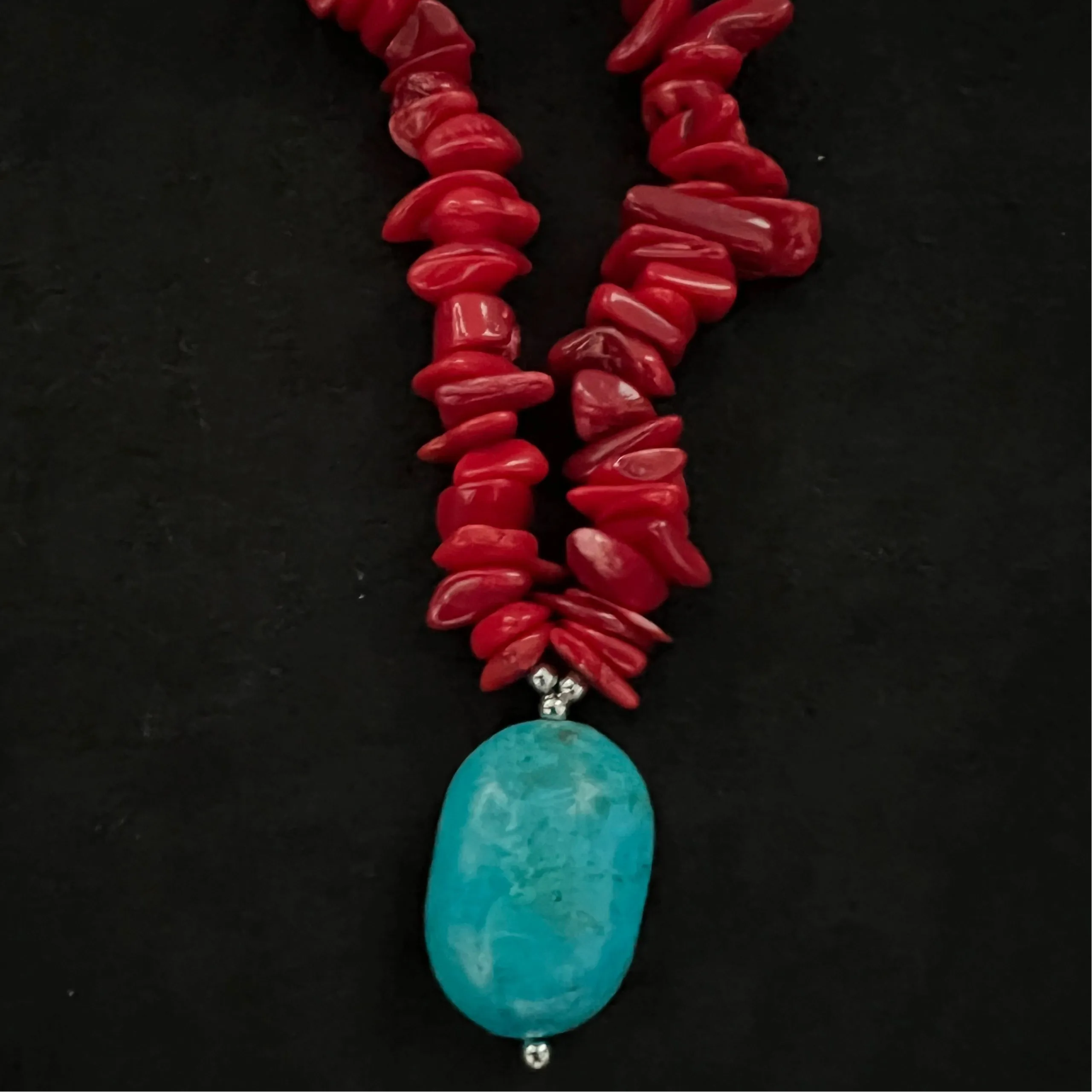 Red Coral Turquoise Nugget Stone Nugget Necklace