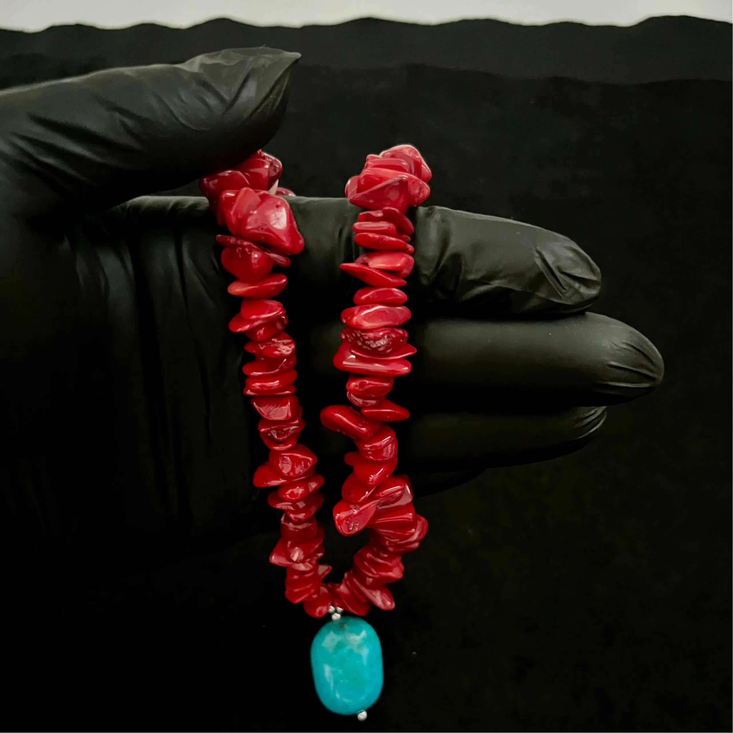 Red Coral Turquoise Nugget Stone Nugget Necklace
