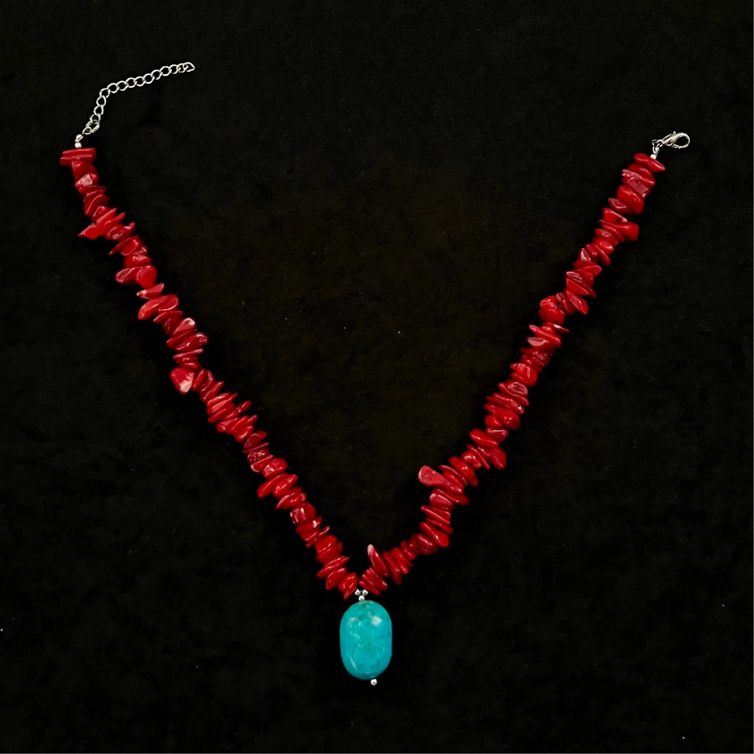 Red Coral Turquoise Nugget Stone Nugget Necklace